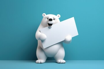 Bear and white paper with space to write, notice concept, blue background, digital illustration. Generative AI