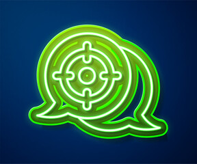 Glowing neon line Target sport icon isolated on blue background. Clean target with numbers for shooting range or shooting. Vector