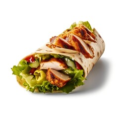 Fresh Grilled Chicken Wrap with Flying Ingredients and Spices - Hot and Ready to Eat. Generative AI