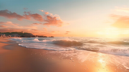 Fototapeta na wymiar summer landscape with sunrise on the beach. High quality Generative AI