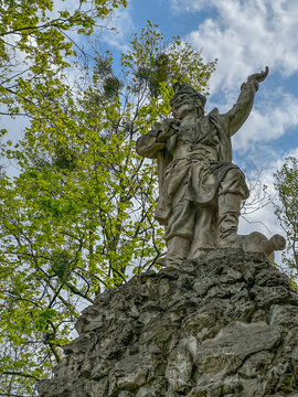 Lviv, Ukraine - April 2023: Monument to Wojciech Bartosz, a peasant leader, was established in 1906, produced by Lviv sculptors Julian Markowski and Hryhoriy Kuznevych.
