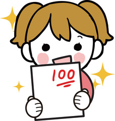 テストの点数に喜ぶ女の子のイラスト