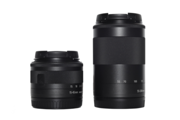 Close-up of digital camera and equipment on transparent background. PNG format