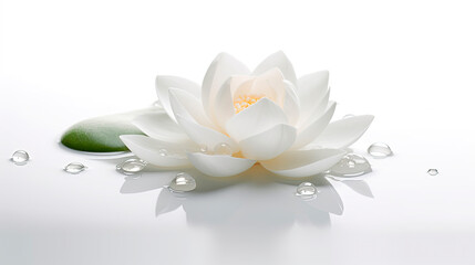 Lotus petals, water drop and leaf falling in white background. Generative AI