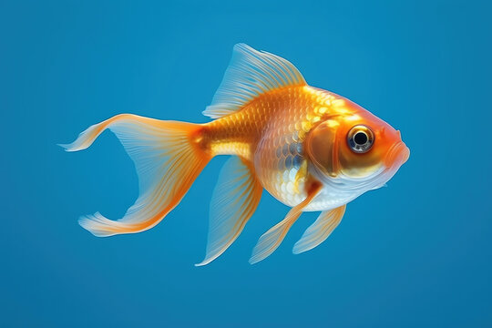 Goldfish on blue background, AI generative