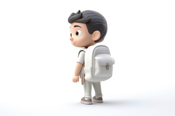 Fototapeta premium 3D little boy carrying a backpack to school. AI technology generated image