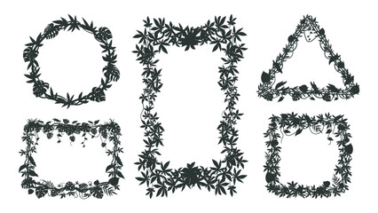 Tropical liana frames silhouettes. Cartoon climbing plants borders, creepers branch frame. Rainforest liana flat vector illustration set