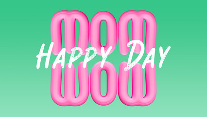 Happy Day Mom greeting card, with white and pink text isolated on a green background in shape of balloon
