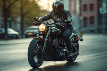 Fototapeta na wymiar Black motorcycle created with Generative AI technology
