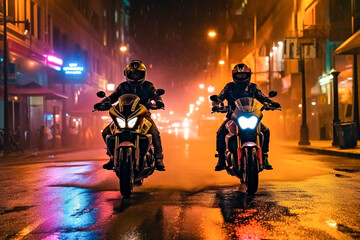 Fototapeta na wymiar Two motorcycles created with Generative AI technology