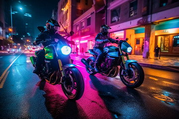 Fototapeta na wymiar Two motorcycles created with Generative AI technology