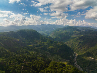 Naklejka premium Top view of agricultural land and Rice terraces in the mountains. Philippines. Luzon.
