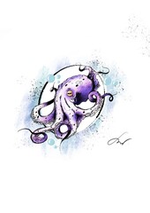 Purple and Pink Color Octopus hand draw