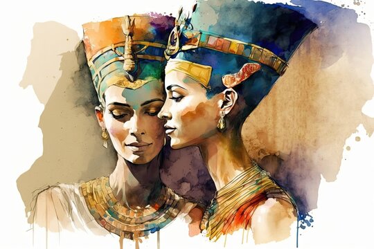 Egyptian Queen embracing her husband. Glorious Generative AI.