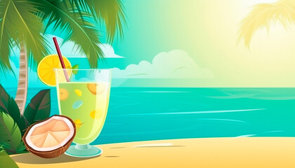 summer background with glasses of mojito and lime. High quality  Generative AI