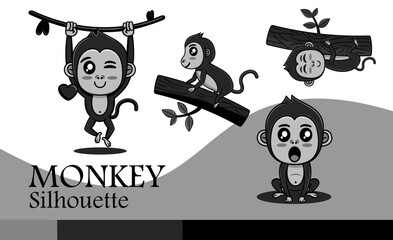 Collection of Flat design monkey silhouette illustration premium vector