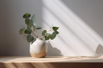 Modern white vase with green plant display background with generative AI technology