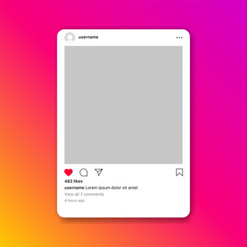 instagram post frame mockup template. social media and social network, instagram feed web post mock up. vector mobile app interface template . instagram notification icons
