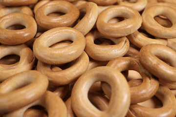 Dry bagel close-up background, texture