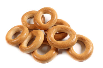 Small dry bagels isolated on white