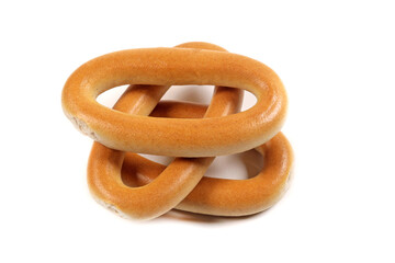 Small sweet dry bagels isolated on white, flour products