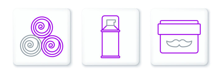 Set line Cream or lotion cosmetic jar, Towel rolls and Shaving gel foam icon. Vector