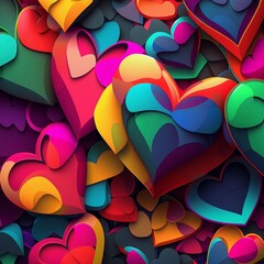 Heart background made from colored hearts 3d