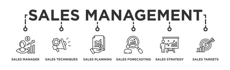 Sales management banner web icon vector illustration concept with icon of manager, sales techniques, planning, strategy, and targets
