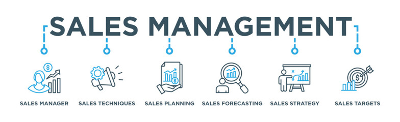 Sales management banner web icon vector illustration concept with icon of manager, sales techniques, planning, strategy, and targets
