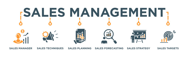 Sales management banner web icon vector illustration concept with icon of manager, sales techniques, planning, strategy, and targets