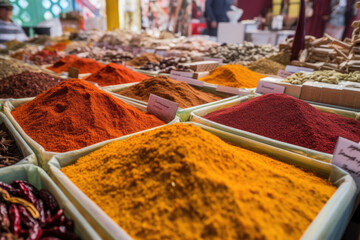 colorful spices and herbs at an outdoor market, generative ai