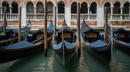 traditional gondolas floating in venetian canals, generative ai