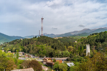 Fototapeta na wymiar Beautiful view of Dilijan city in Armenia with mountains and blue sky in background