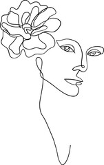 Flower Face Woman Line Drawing