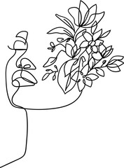 Flower Face Woman Line Drawing
