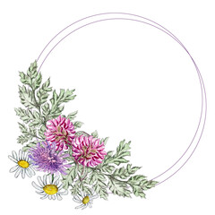 Composition of wildflowers. Clower and chamomile. Watercolor illustration