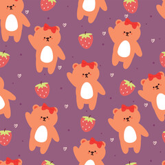 seamless pattern cartoon bear and strawberry. cute animal wallpaper illustration for gift wrap paper