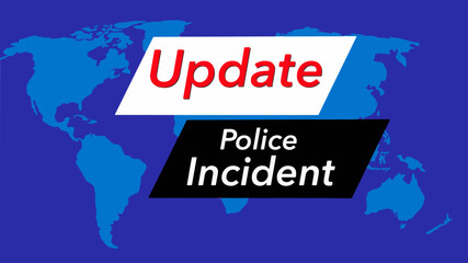 Fototapeta na wymiar Update polce incident. A television news banner or icon is seen with a map of the world showing the United States. 