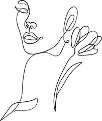 Line art woman with flowers
