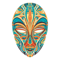 Mask. African exotic ornamental ritual tribal ethnic mask. Colorful patterned african aborigine mask on white background. Decorative ornaments. Artistic creative ornate design