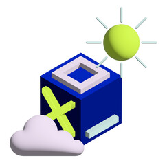 Minimal 3d illustration with a cube with web window symbols