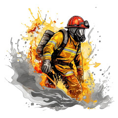 A sleek Firefighter t-shirt design with a modern twist, featuring a graphic of a firefighter in action, Generative Ai