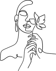 One Line Woman with Flowers