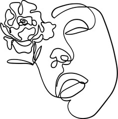 One Line Woman with Flowers