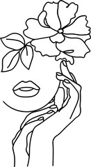 One Line Woman with Flowers