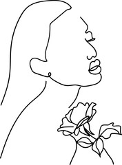 One Line Woman with Flowers