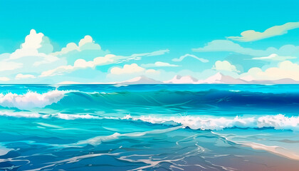Fototapeta na wymiar summer beach background with blue sea. High quality illustration Generative AI
