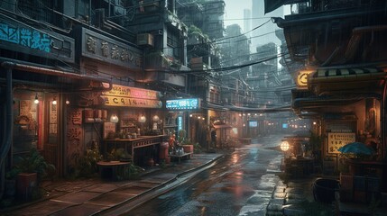 Fototapeta na wymiar Cyberpunk style city created with Generative AI technology.