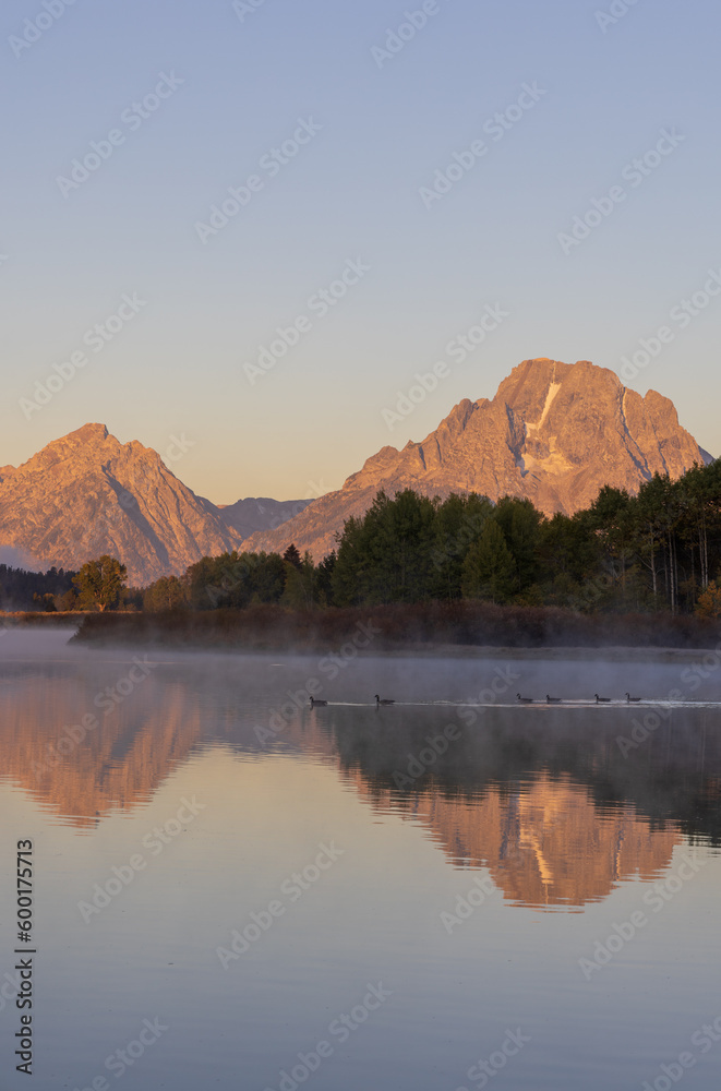 Poster Scenic Autumn Reflection Landscape in the Tetons at Sunrise