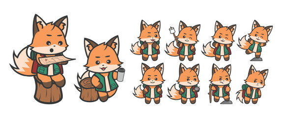 Fox The Adventurer Character Set Vector Illustrations. Fox The Adventurer Character Collections.